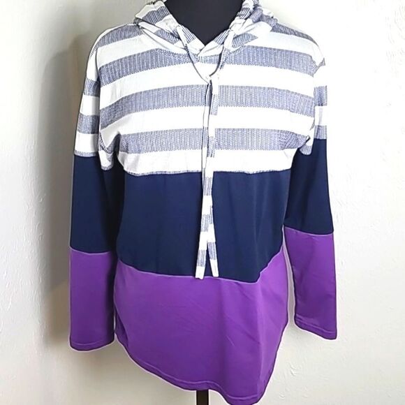 Purple, Navy with White Stripe Hoodie Top, Size Medium - Picture 1 of 7